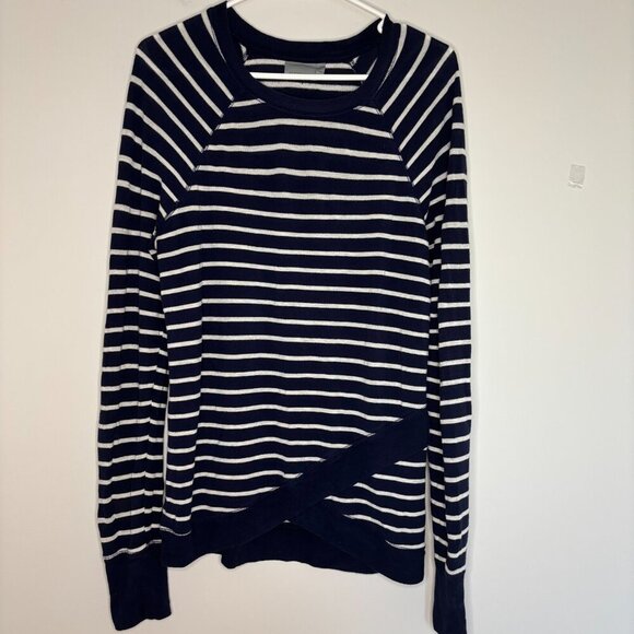 ATHLETA Pullover Women Small Blue White Stripe Round Neck Long Sleeve Stretch - Picture 1 of 5